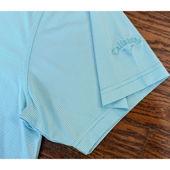 Callaway Polo Shirt Mens XL Blue White Striped Stretch Opti-Dri Golf Performance - Picture 4 of 10
